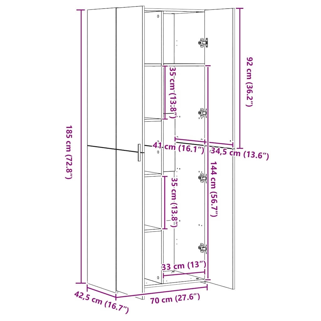 vidaXL Ντουλάπα Καπνιστή Δρυς 70x42,5x185 εκ. από Επεξεργασμένο Ξύλο
