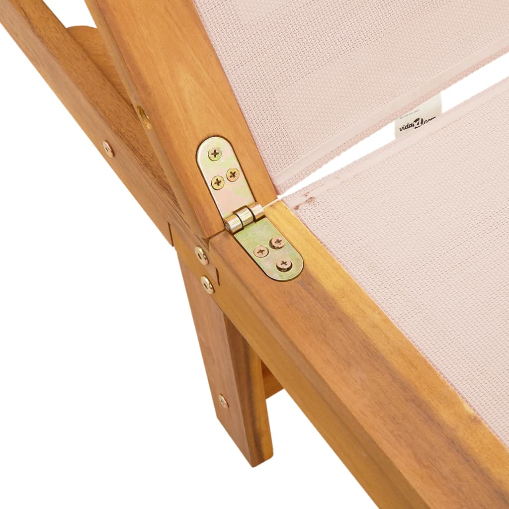 vidaXL Ξαπλώστρα Κρεμ από Μασίφ Ξύλο Ακακίας και Textilene