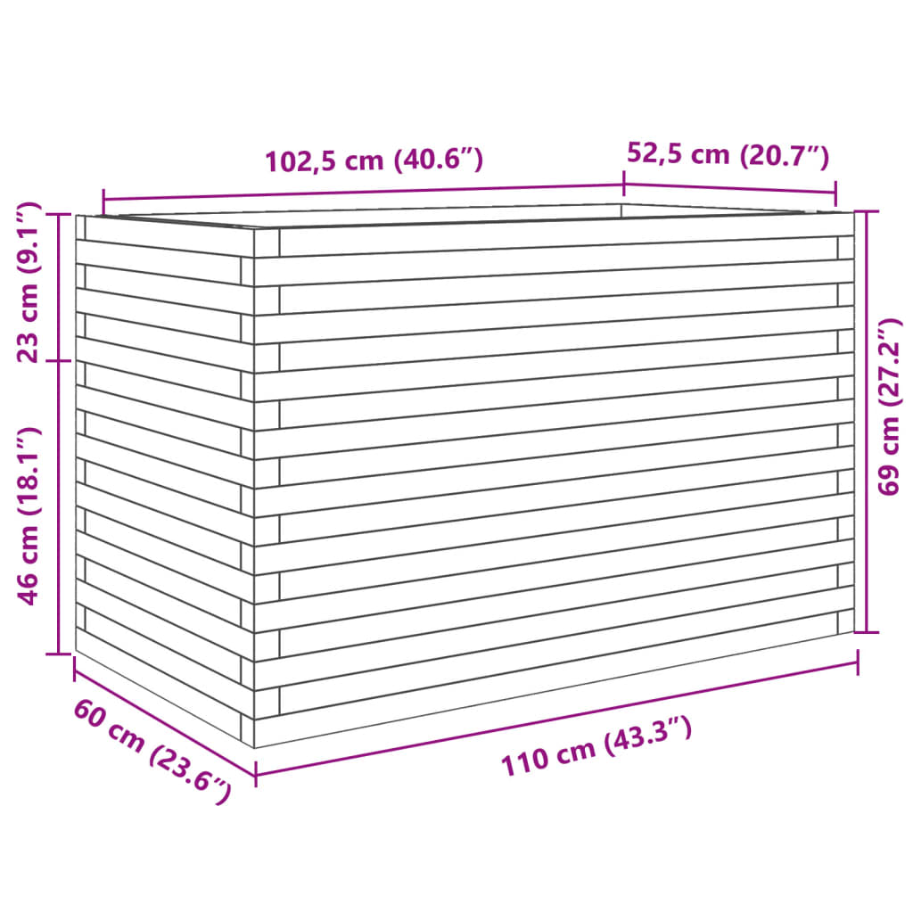 vidaXL Ζαρντινιέρα Καφέ Κεριού 110x60x68,5 εκ. από Μασίφ Ξύλο Πεύκου