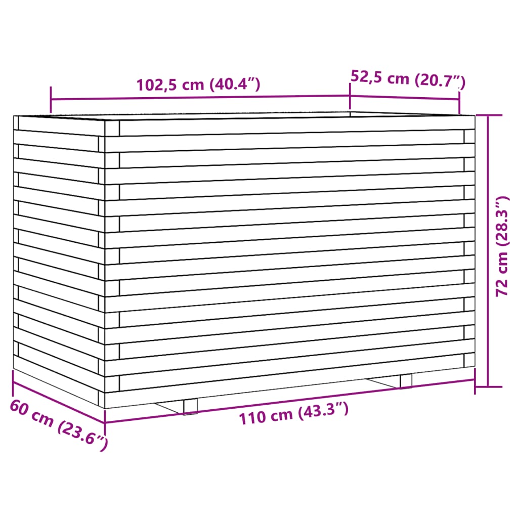 vidaXL Ζαρντινιέρα Λευκή 110x60x72 εκ. από Μασίφ Ξύλο Πεύκου