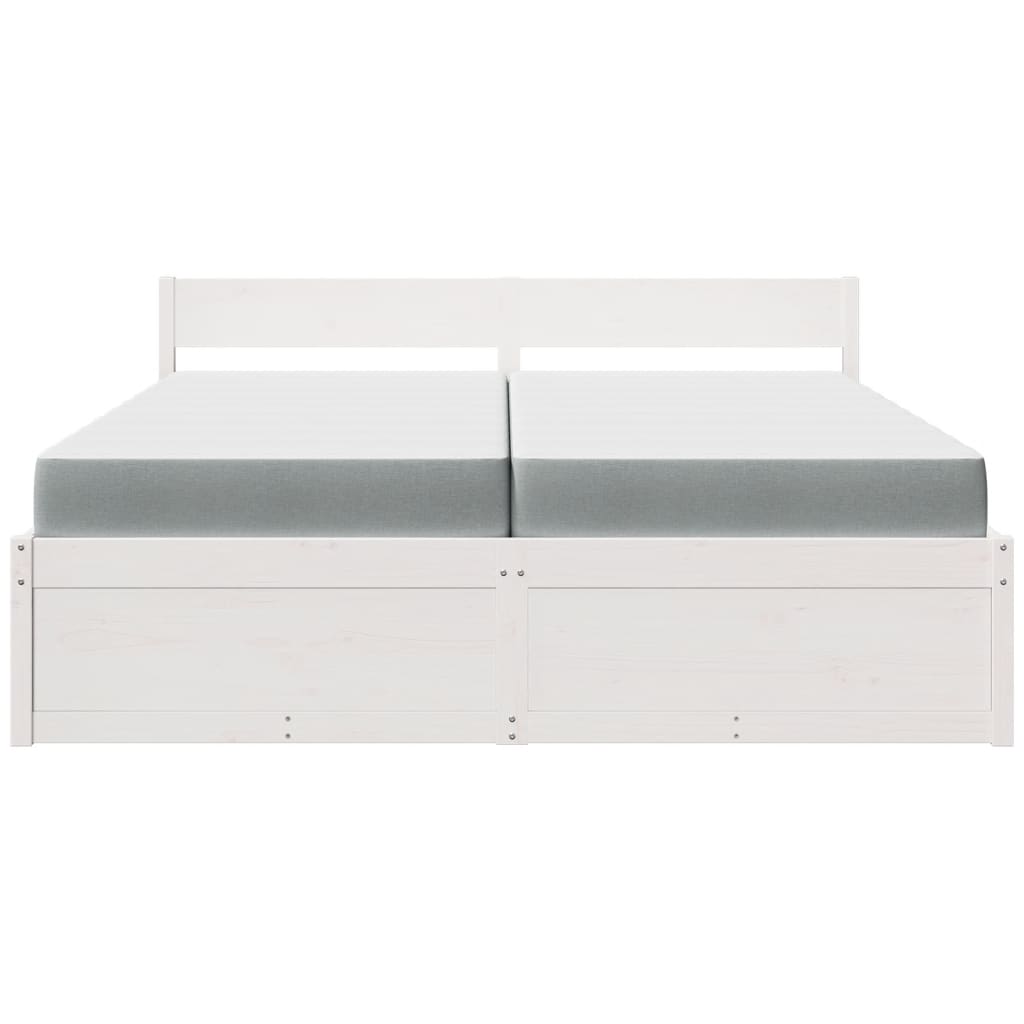 vidaXL Κρεβάτι με Συρτάρια+Στρώμα Λευκό 200x200 εκ. Μασίφ Ξύλο Πεύκο