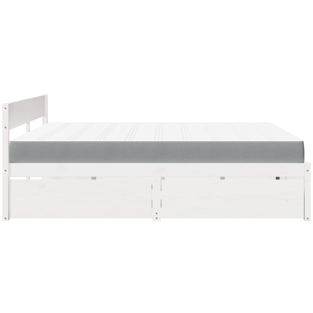 vidaXL Κρεβάτι με Συρτάρια+Στρώμα Λευκό 180x200 εκ. Μασίφ Ξύλο Πεύκου