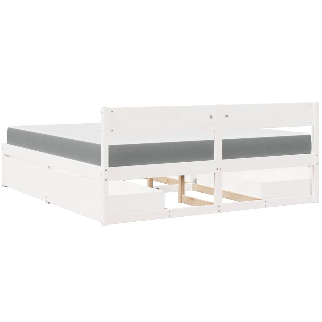 vidaXL Κρεβάτι με Συρτάρια+Στρώμα Λευκό 180x200 εκ. Μασίφ Ξύλο Πεύκου