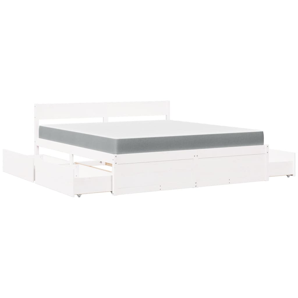 vidaXL Κρεβάτι με Συρτάρια+Στρώμα Λευκό 180x200 εκ. Μασίφ Ξύλο Πεύκου