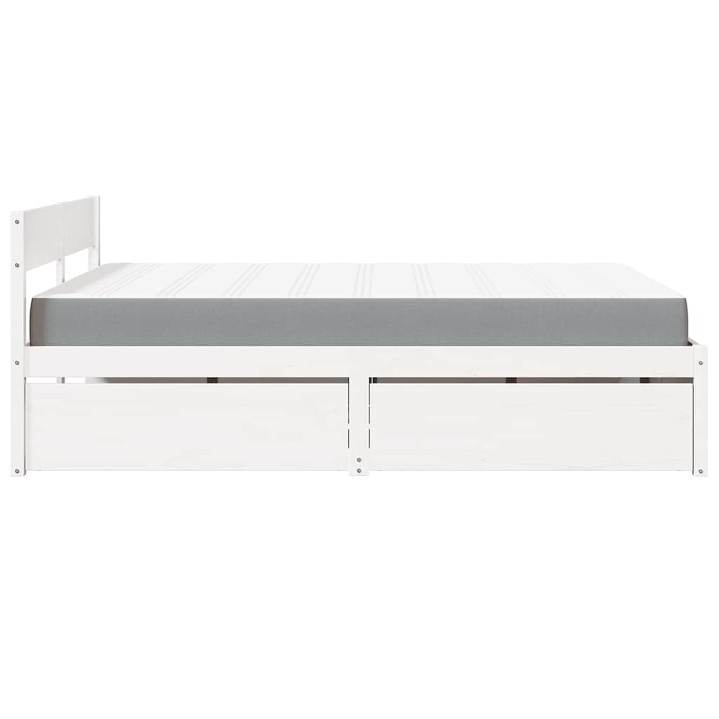 vidaXL Κρεβάτι με Συρτάρια+Στρώμα Λευκό 140x200 εκ. Μασίφ Ξύλο Πεύκου
