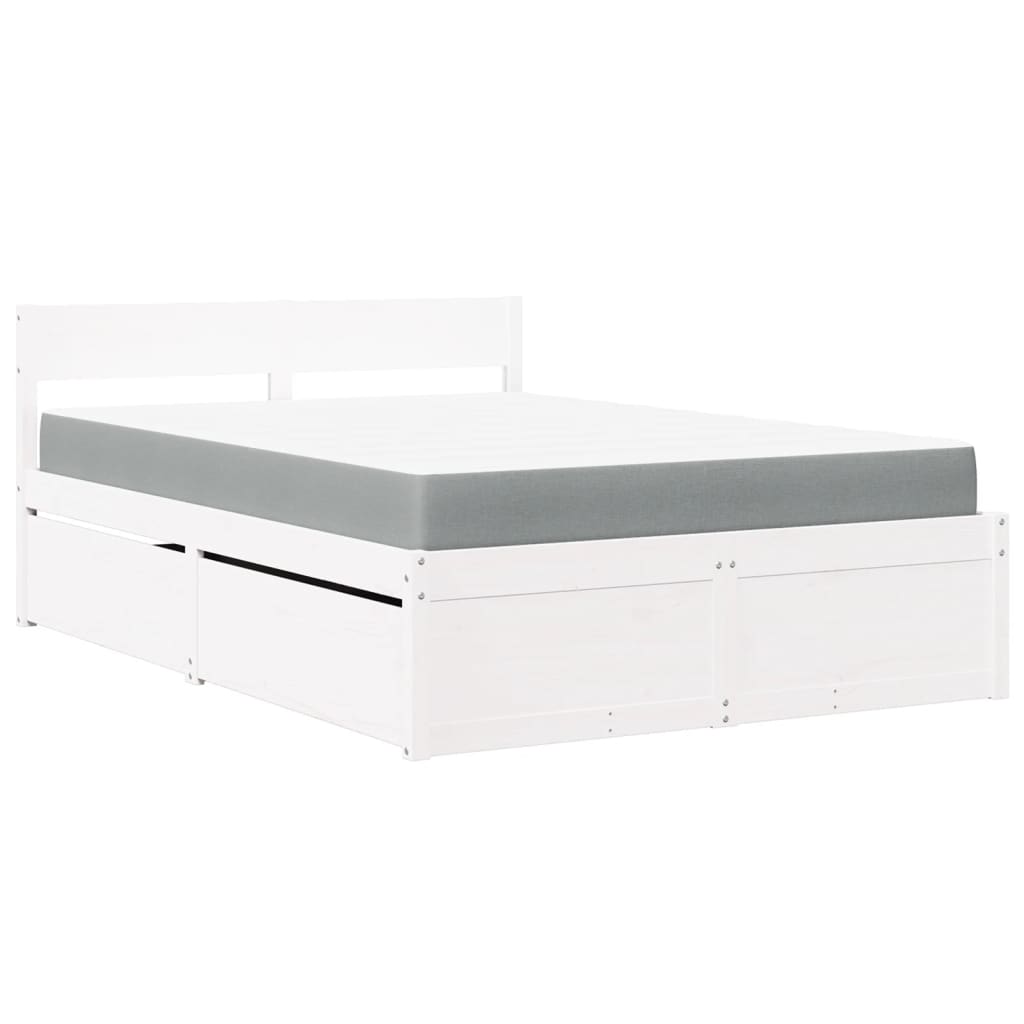 vidaXL Κρεβάτι με Συρτάρια+Στρώμα Λευκό 120x200 εκ. Μασίφ Ξύλο Πεύκου