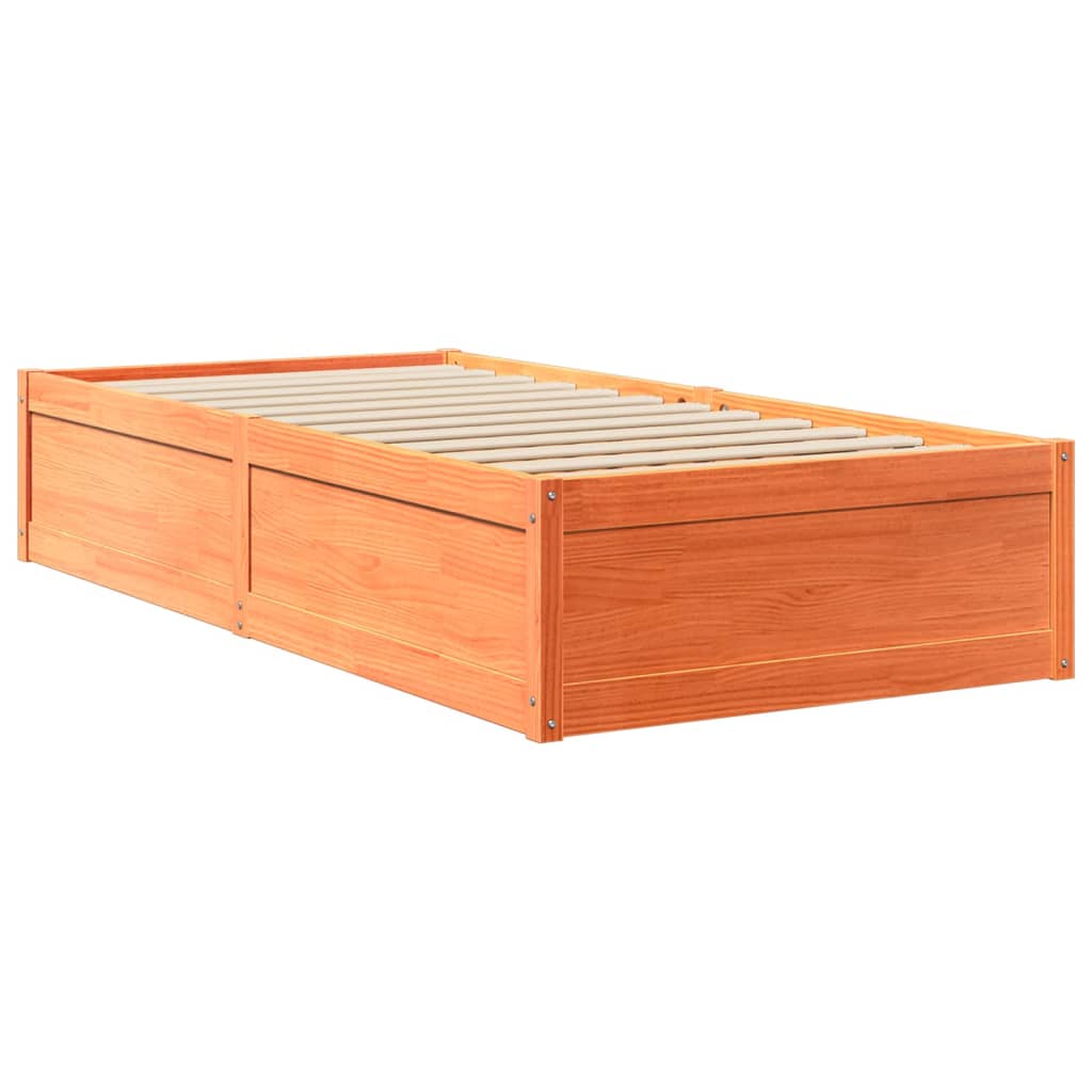 vidaXL Κρεβάτι με Στρώμα Καφέ Κεριού 90x200 εκ Μασίφ Ξύλο Πεύκου
