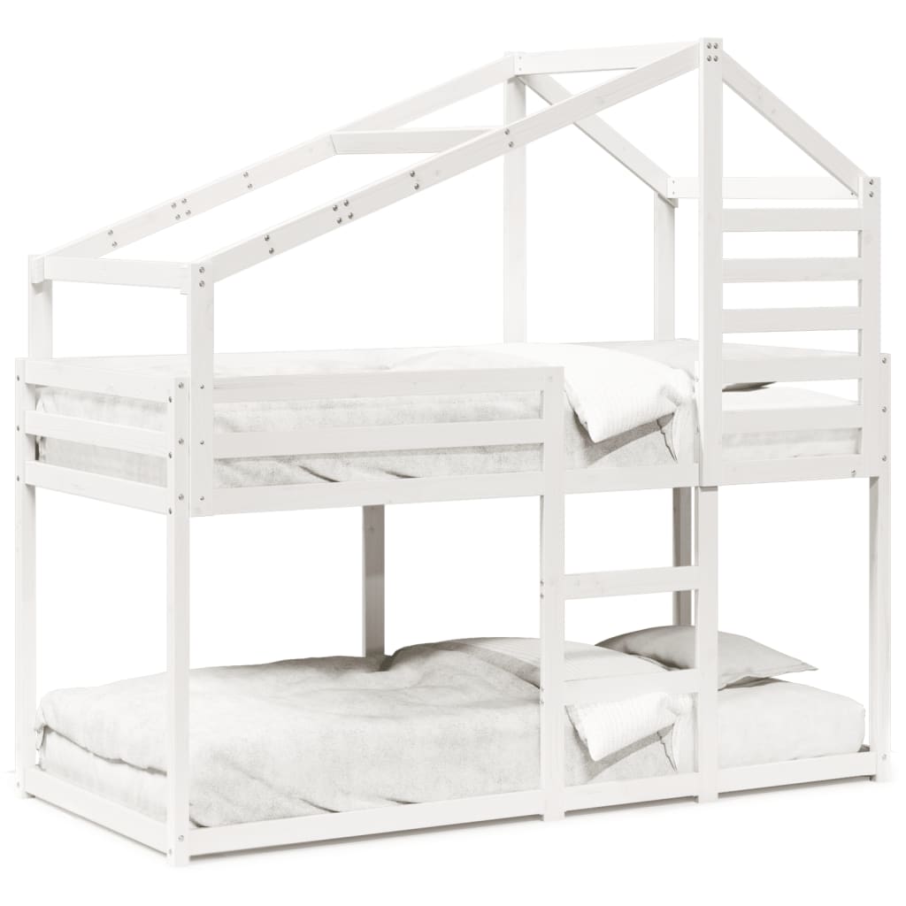 vidaXL Κουκέτα με Οροφή Λευκό 90x190 εκ. από Μασίφ Ξύλο Πεύκου