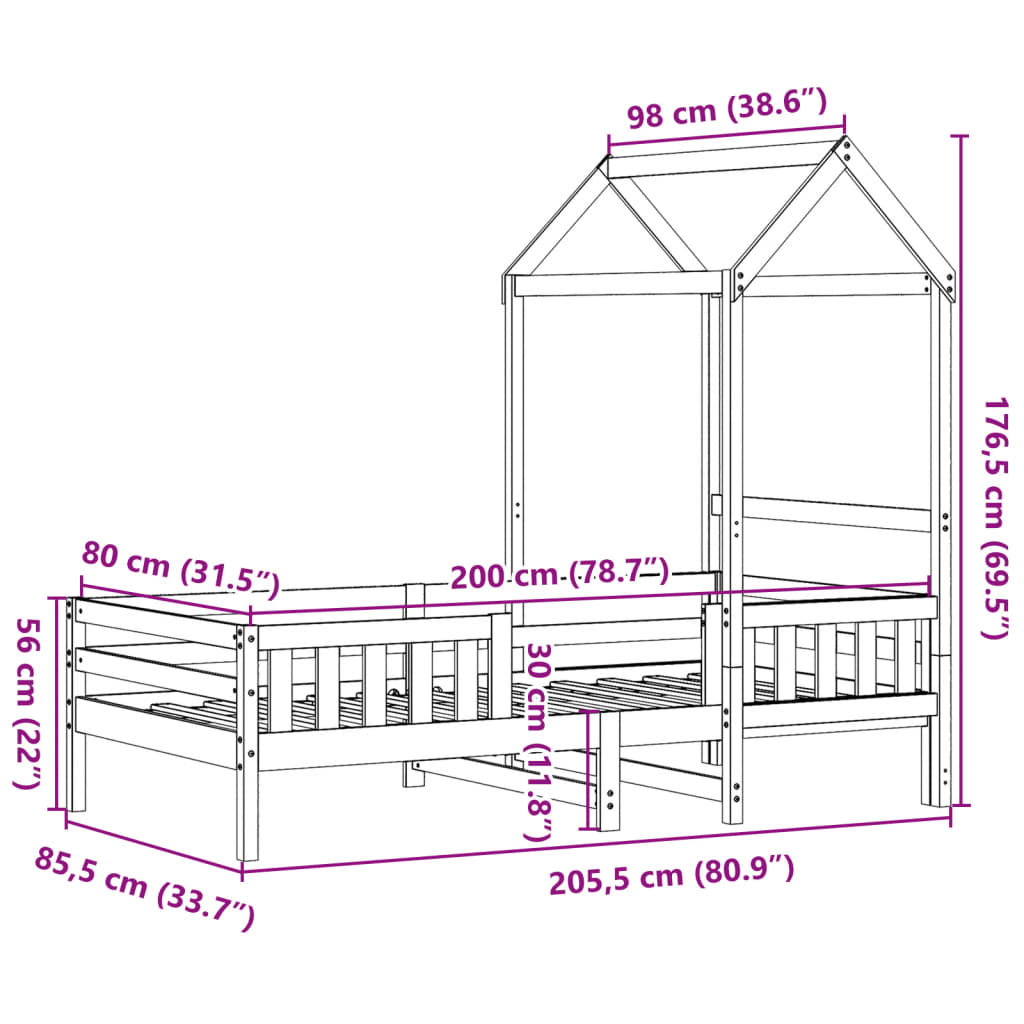vidaXL Πλαίσιο Κρεβατιού με Οροφή Καφέ 80x200 εκ. Μασίφ Ξύλο Πεύκου