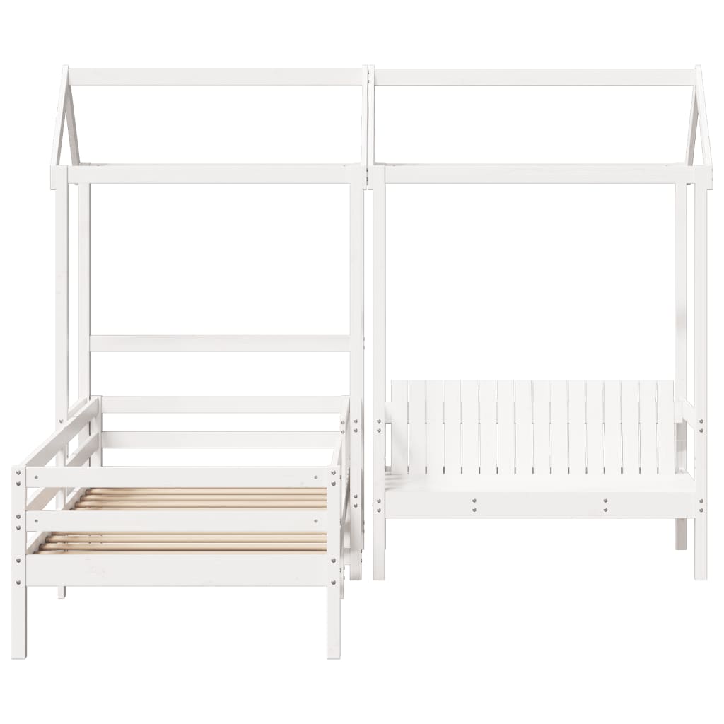 vidaXL Κρεβάτι Πάγκος Σετ με Οροφή Λευκό 75x190 εκ. Μασίφ Ξύλο Πεύκου