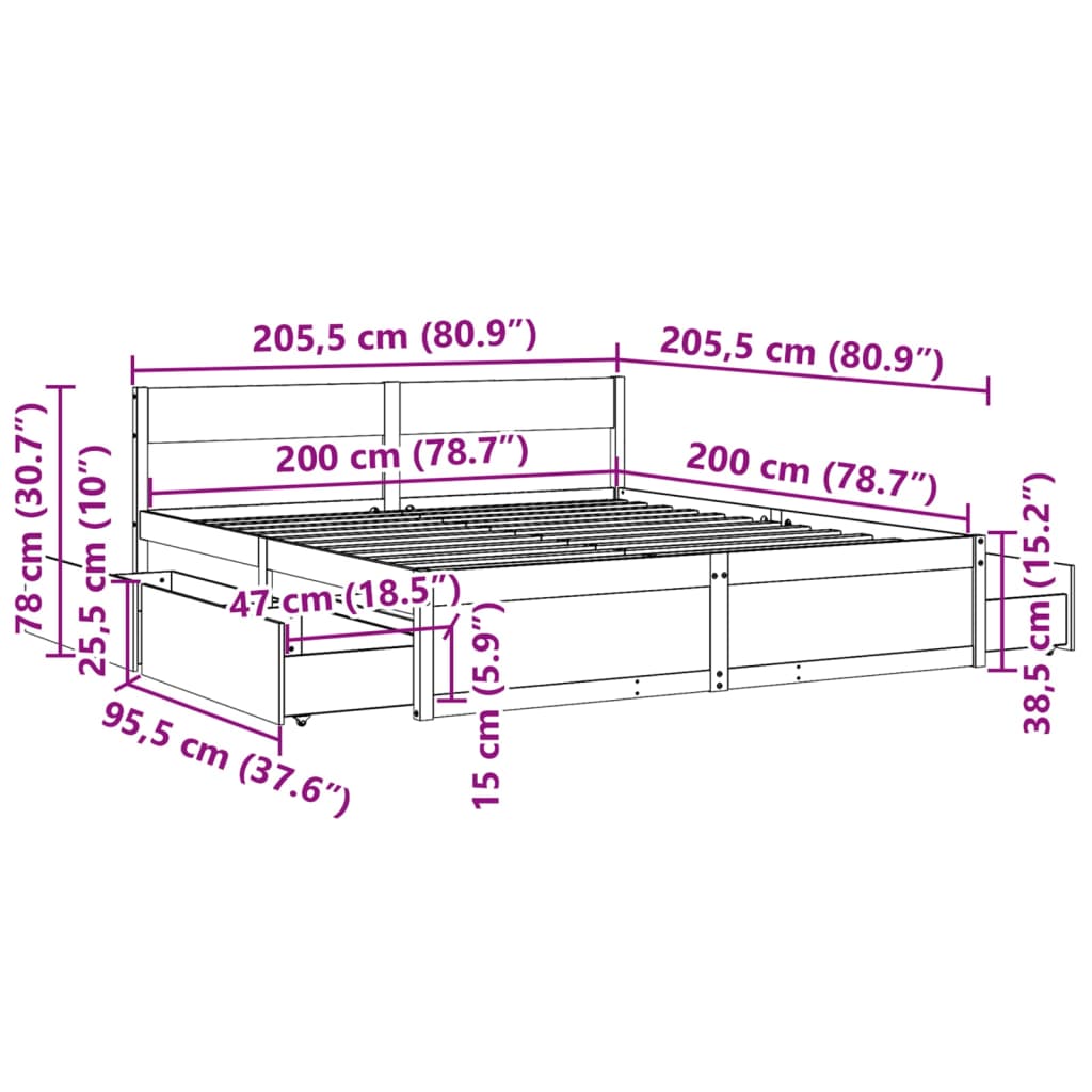 vidaXL Σκελετός Κρεβ. Χωρίς Στρώμα Καφέ Κεριού 200x200 εκ Μασίφ Πεύκο