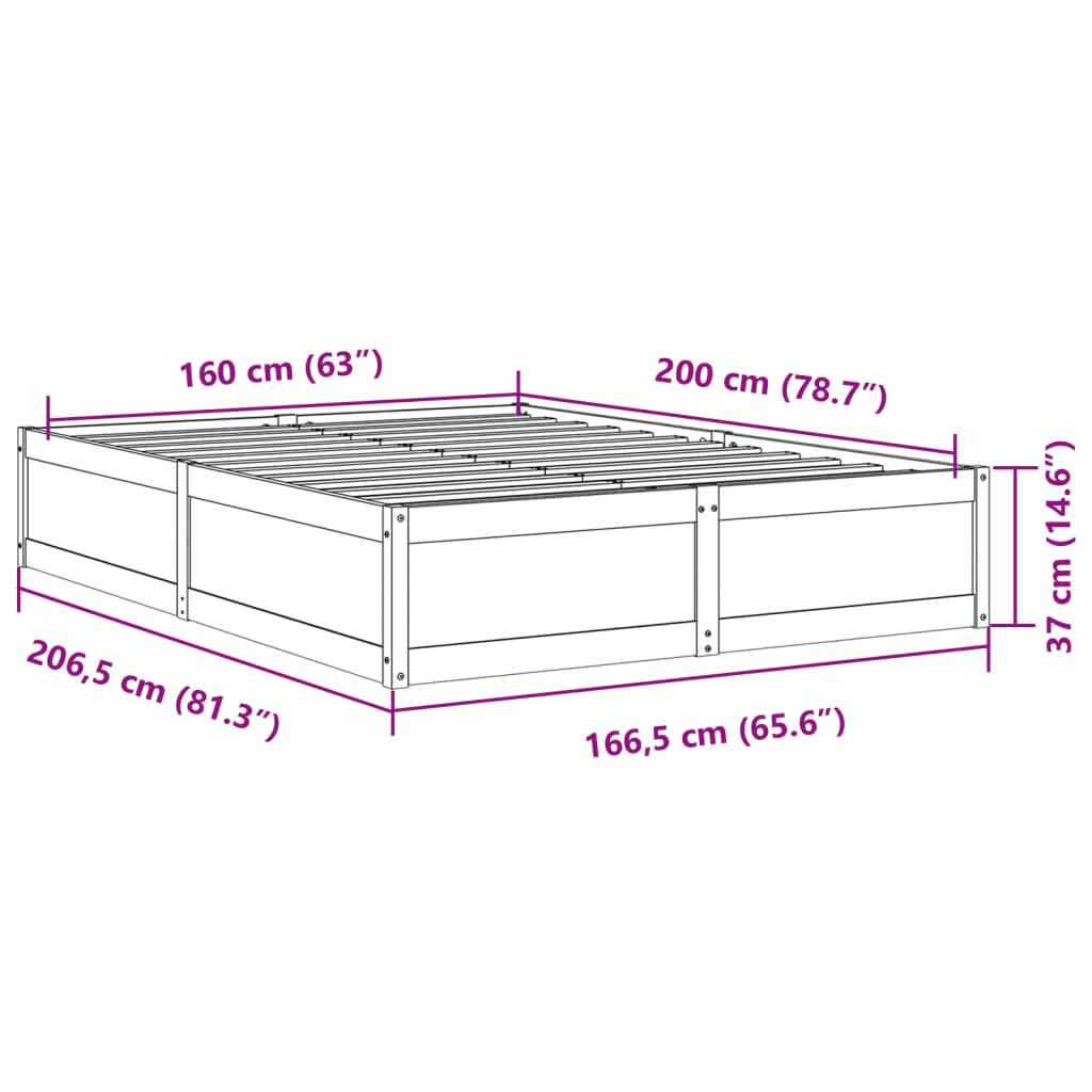 vidaXL Σκελετός Κρεβ. Χωρίς Στρώμα Καφέ Κεριού 160x200 εκ Μασίφ Πεύκο
