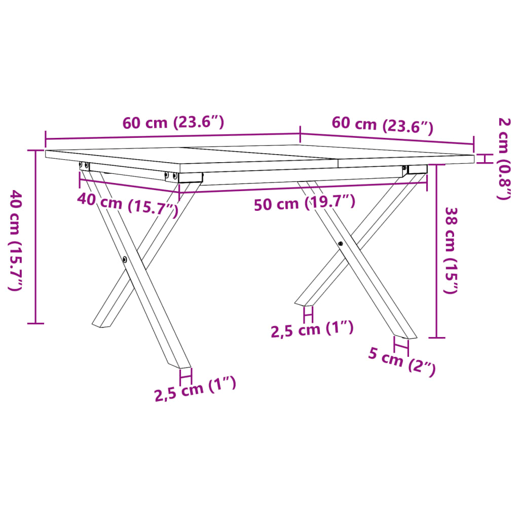 vidaXL Τραπεζάκι Σαλονιού Πλαίσιο X 60x60x40εκ Μασίφ Πεύκο/Ατσάλι