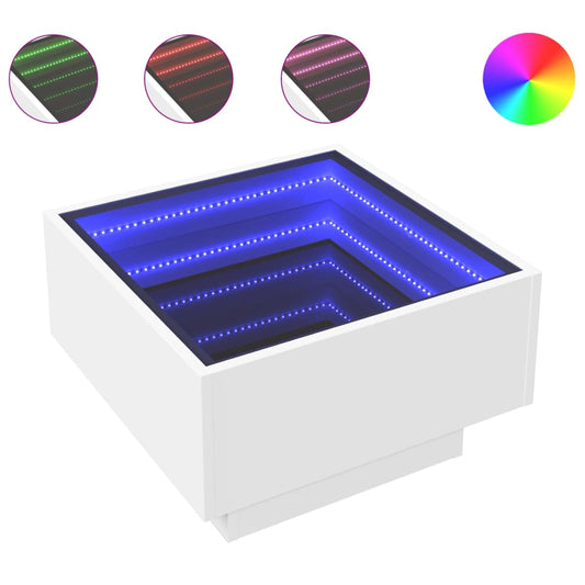 vidaXL Τραπεζάκι Σαλονιού με LED Λευκό 50x50x30 εκ. Επεξεργασμένο Ξύλο