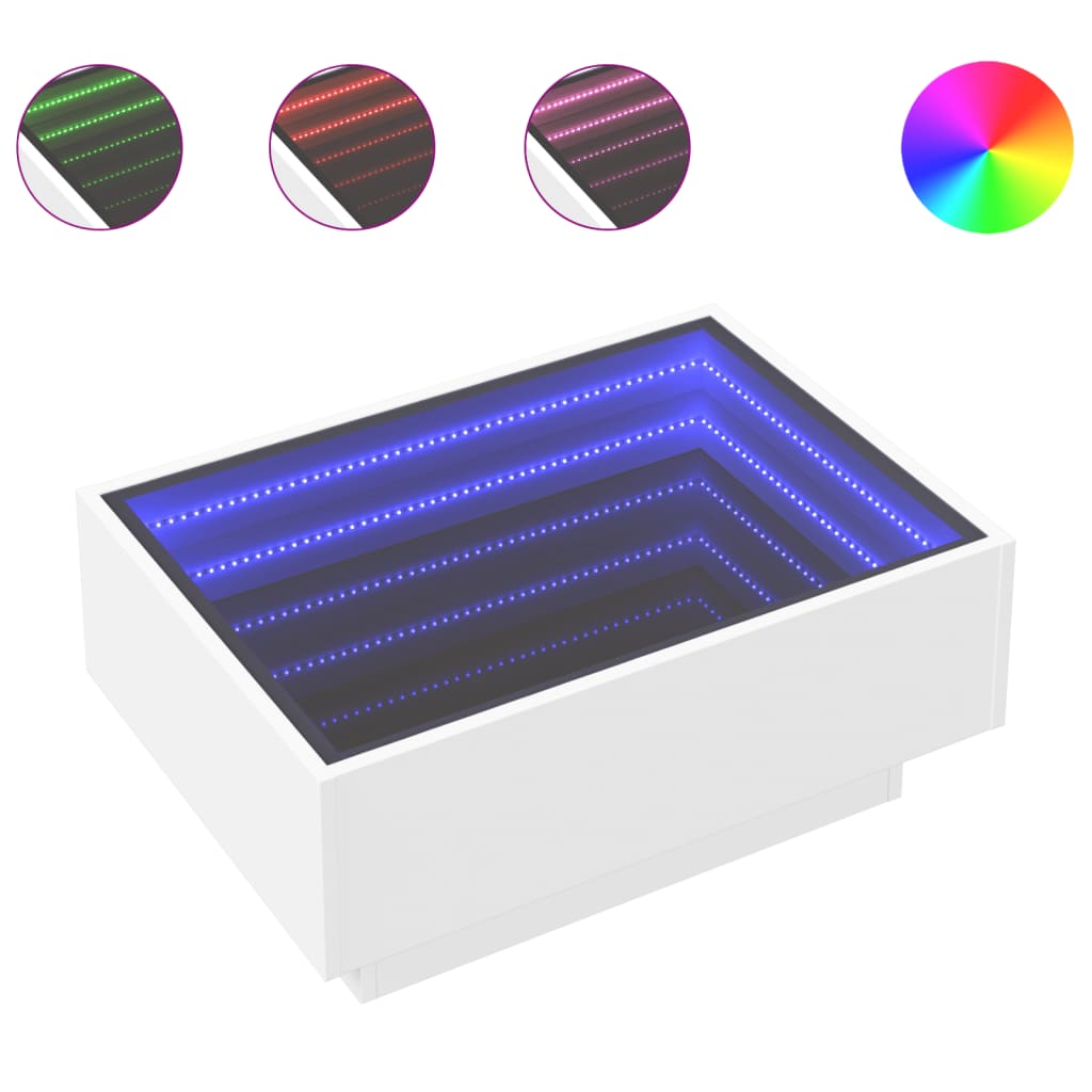 vidaXL Τραπεζάκι Σαλονιού με LED Λευκό 70x50x30 εκ. Επεξεργασμένο Ξύλο