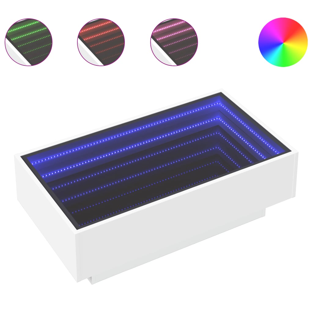 vidaXL Τραπεζάκι Σαλονιού με LED Λευκό 90x50x30 εκ. Επεξεργασμένο Ξύλο