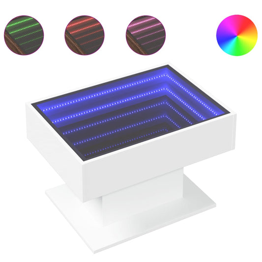 vidaXL Τραπεζάκι Σαλονιού με LED Λευκό 70x50x45 εκ. Επεξεργασμένο Ξύλο