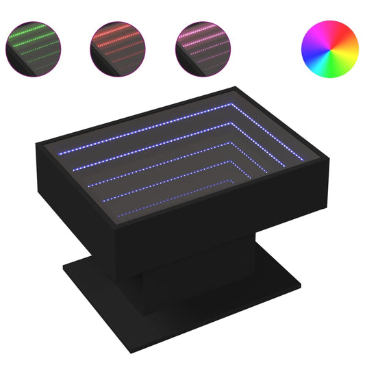 vidaXL Τραπεζάκι Σαλονιού με LED Μαύρο 70x50x45 εκ. Επεξεργασμένο Ξύλο