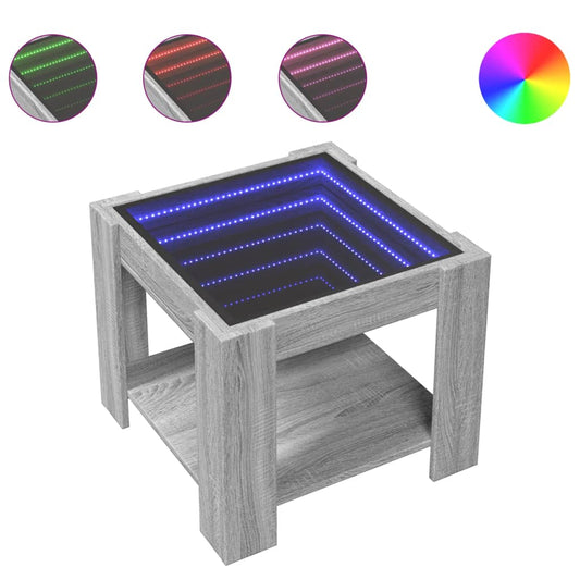 vidaXL Τραπεζάκι Σαλονιού με LED Γκρι 53x53x45 εκ. Επεξεργασμένο Ξύλο