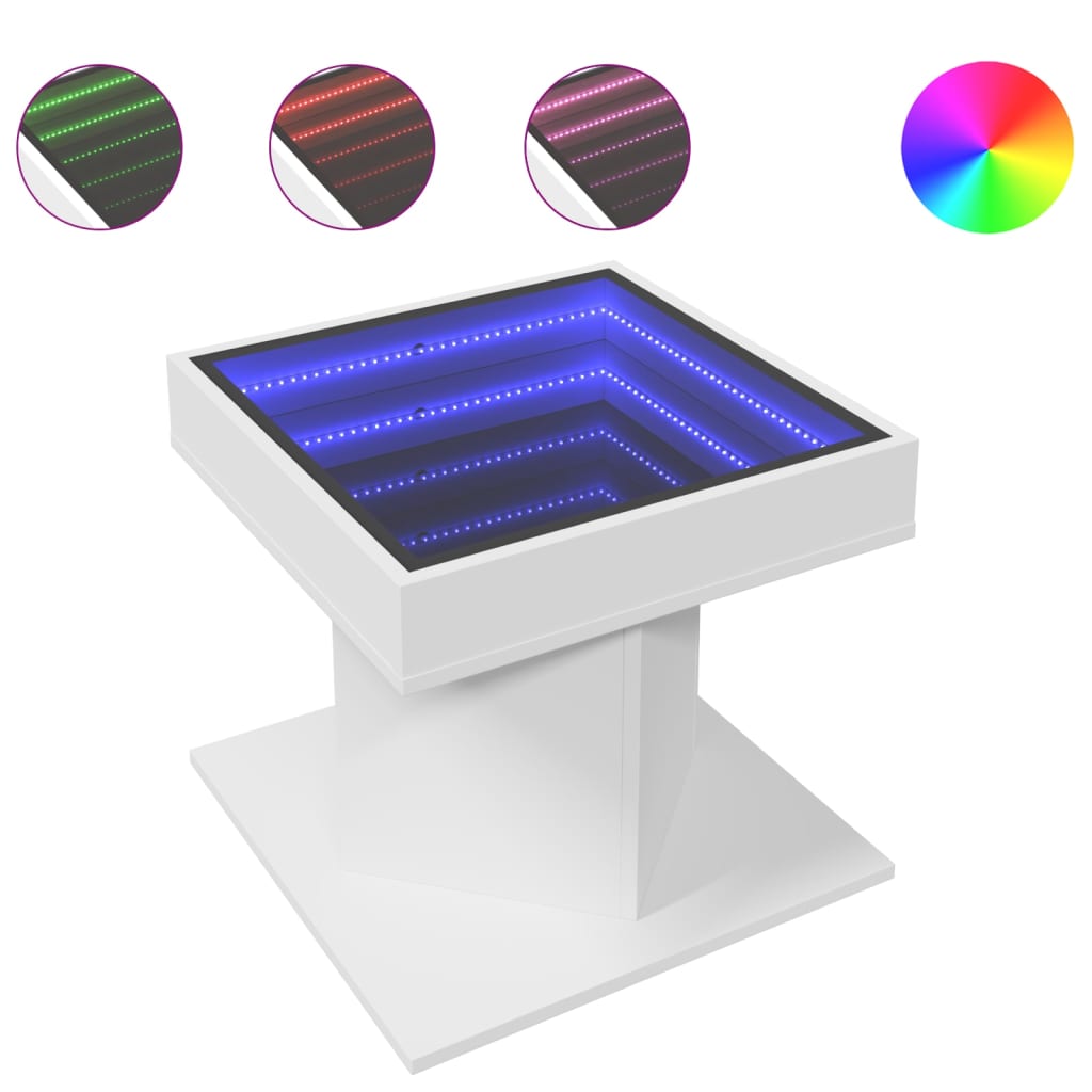 vidaXL Τραπεζάκι Σαλονιού με LED Λευκό 50x50x45 εκ. Επεξεργασμένο Ξύλο