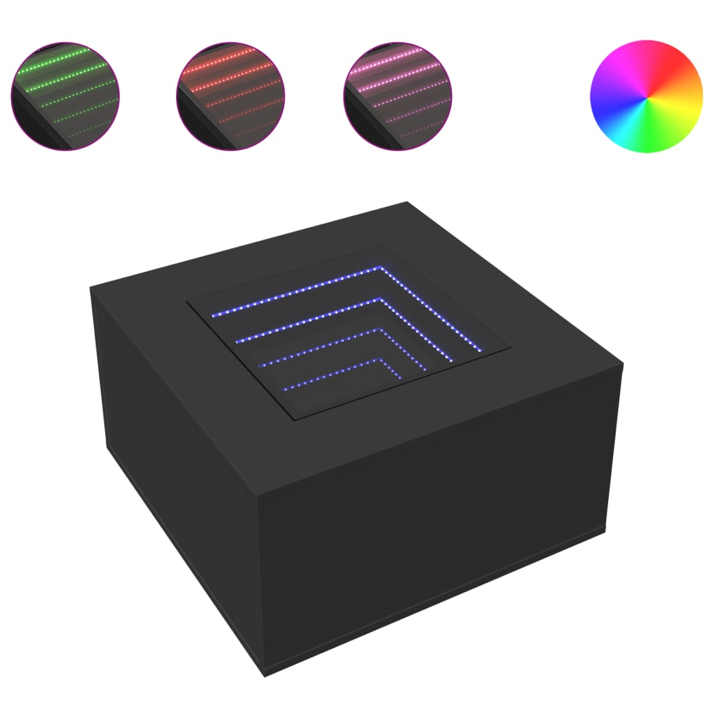 vidaXL Τραπεζάκι Σαλονιού με LED Μαύρο 60x60x40 εκ. Επεξεργασμένο Ξύλο