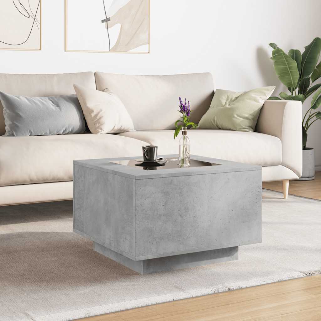 vidaXL Τραπεζάκι Σαλονιού με LED Γκρι 60x60x40 εκ. Επεξεργασμένο Ξύλο