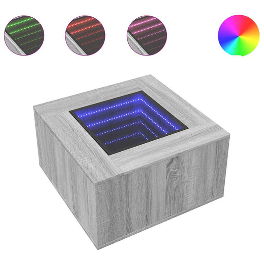 vidaXL Τραπεζάκι Σαλονιού με LED Γκρι 60x60x40 εκ. Επεξεργασμένο Ξύλο