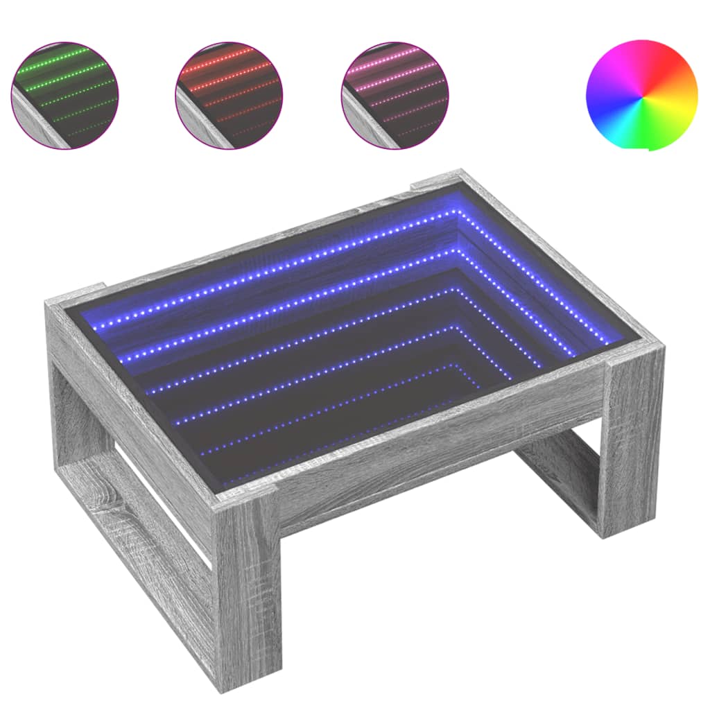 vidaXL Τραπεζάκι Σαλονιού Άπειρο Φως LED Γκρι Sonoma 70x53x30 εκ.