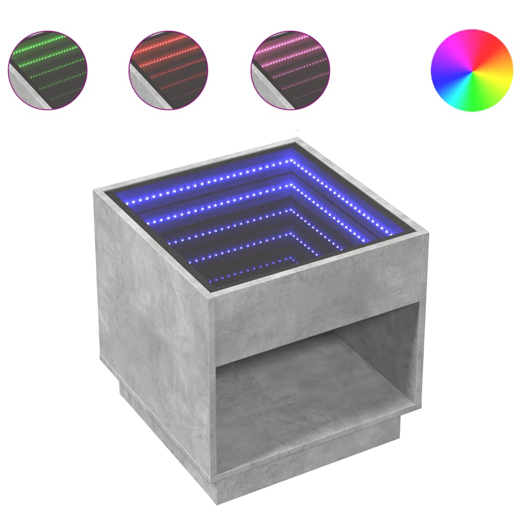 vidaXL Τραπεζάκι Σαλονιού Άπειρο Φως LED Γκρι Σκυροδέματος 50x50x50εκ.
