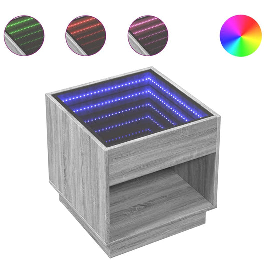 vidaXL Τραπεζάκι Σαλονιού Άπειρο Φως LED Γκρι Sonoma 50x50x50 εκ.