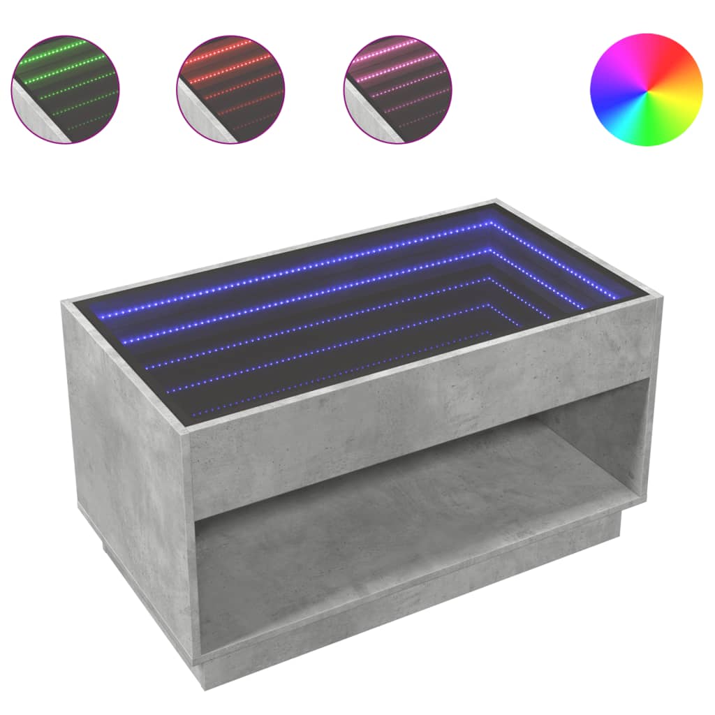 vidaXL Τραπεζάκι Σαλονιού Άπειρο Φως LED Γκρι Σκυροδέματος 90x50x50εκ.