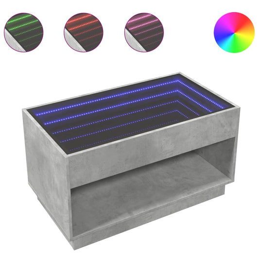 vidaXL Τραπεζάκι Σαλονιού Άπειρο Φως LED Γκρι Σκυροδέματος 90x50x50εκ.