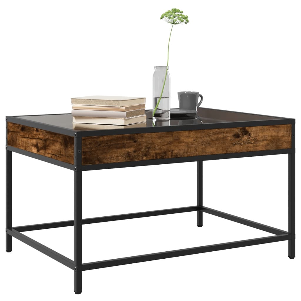 vidaXL Τραπεζάκι Σαλονιού Άπειρο Φως LED Καπνιστή Δρυς 70x50x41 εκ.