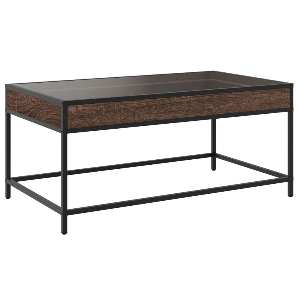 vidaXL Τραπεζάκι Σαλονιού Άπειρο Φως LED Καφέ Δρυς 90x50x41 εκ.