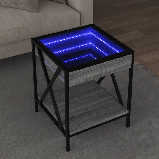 vidaXL Τραπεζάκι Άπειρο Φως LED Γκρι Sonoma 40x40x50 εκ.