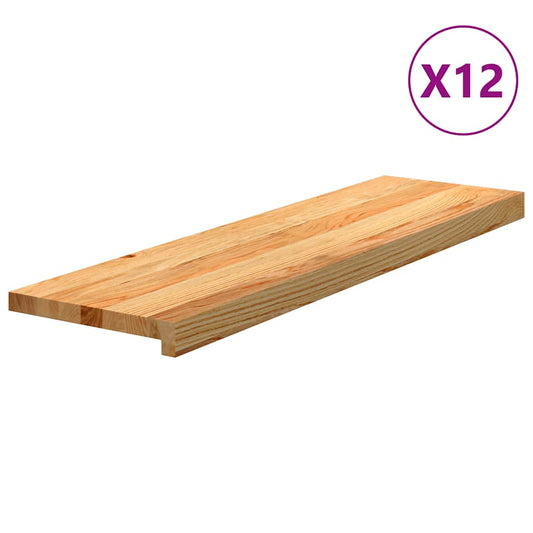 vidaXL Πατάκια Σκάλας 12 τεμ. Ανοιχτό Καφέ 90x30x2 cm Ξύλο Δρυός