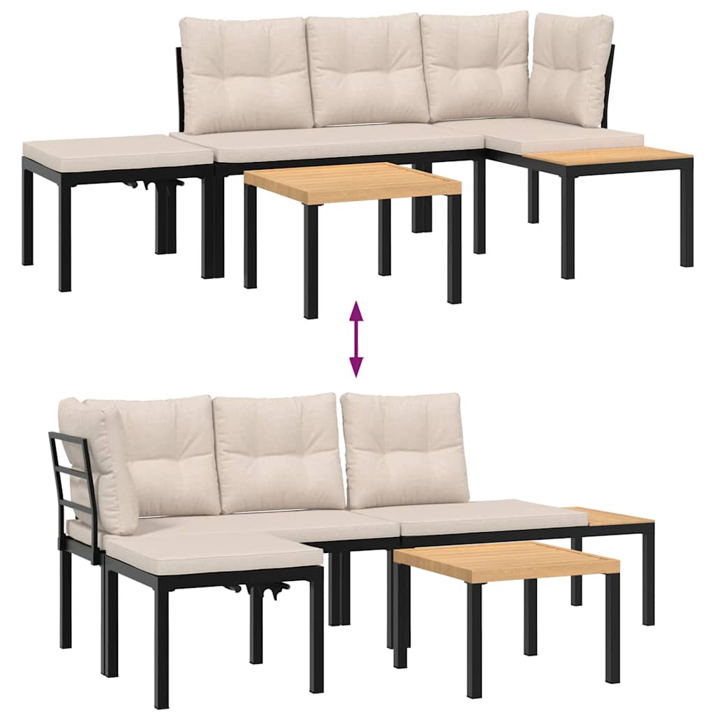 vidaXL Παγκάκια Κήπου Σετ 4 τεμ Μαύρα Ατσάλι Ηλεκτρ. Βαφή με Μαξιλάρια