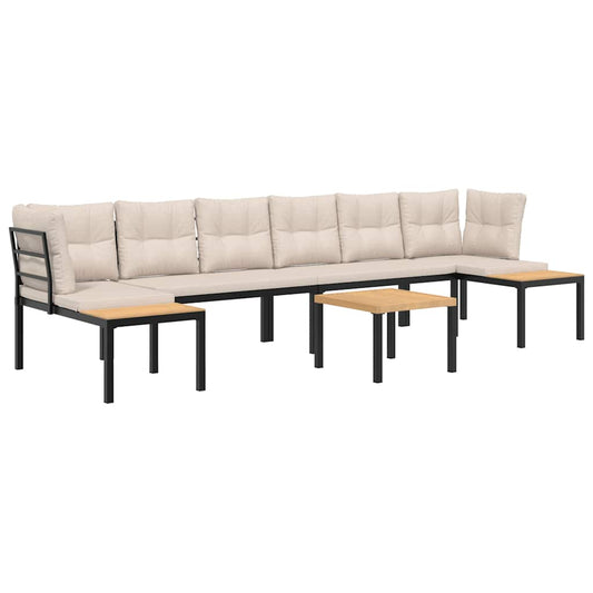 vidaXL Καναπές Κήπου Σετ 5Τεμ. Μαύρα Ατσάλι με Ηλεκτρ. Βαφή+Μαξιλάρια