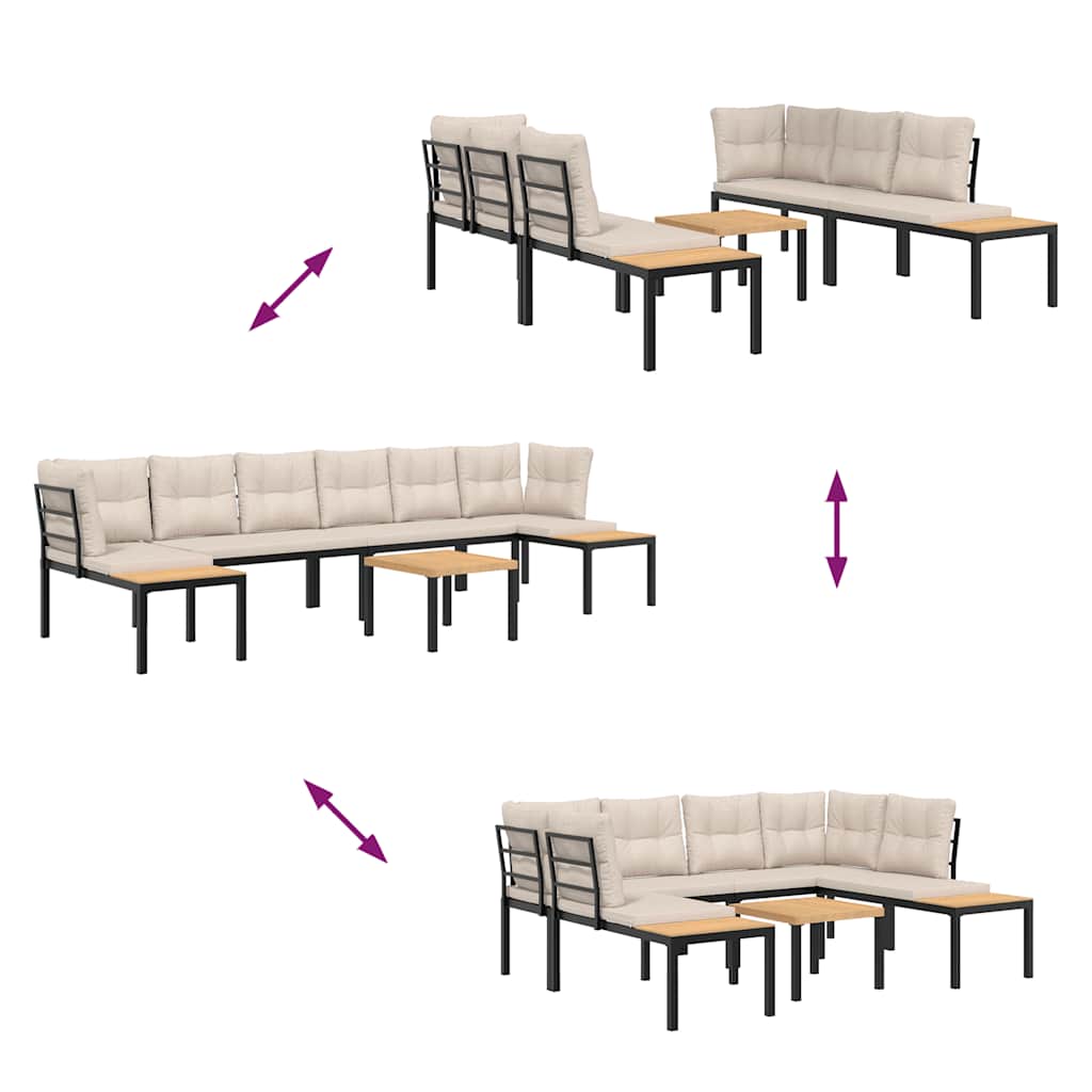 vidaXL Καναπές Κήπου Σετ 5Τεμ. Μαύρα Ατσάλι με Ηλεκτρ. Βαφή+Μαξιλάρια