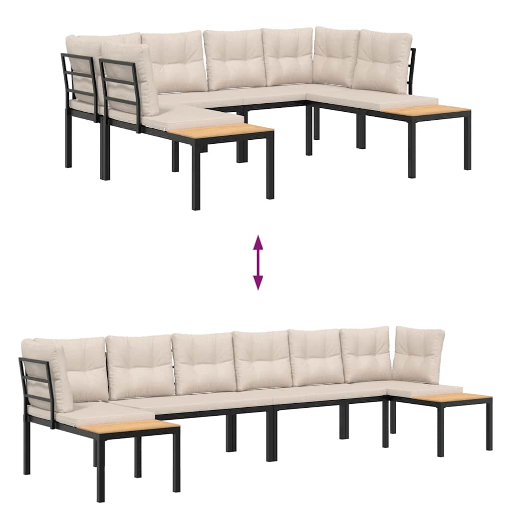 vidaXL Καναπές Κήπου Σετ 4Τεμ. Μαύρα Ατσάλι με Ηλεκτρ. Βαφή+Μαξιλάρια