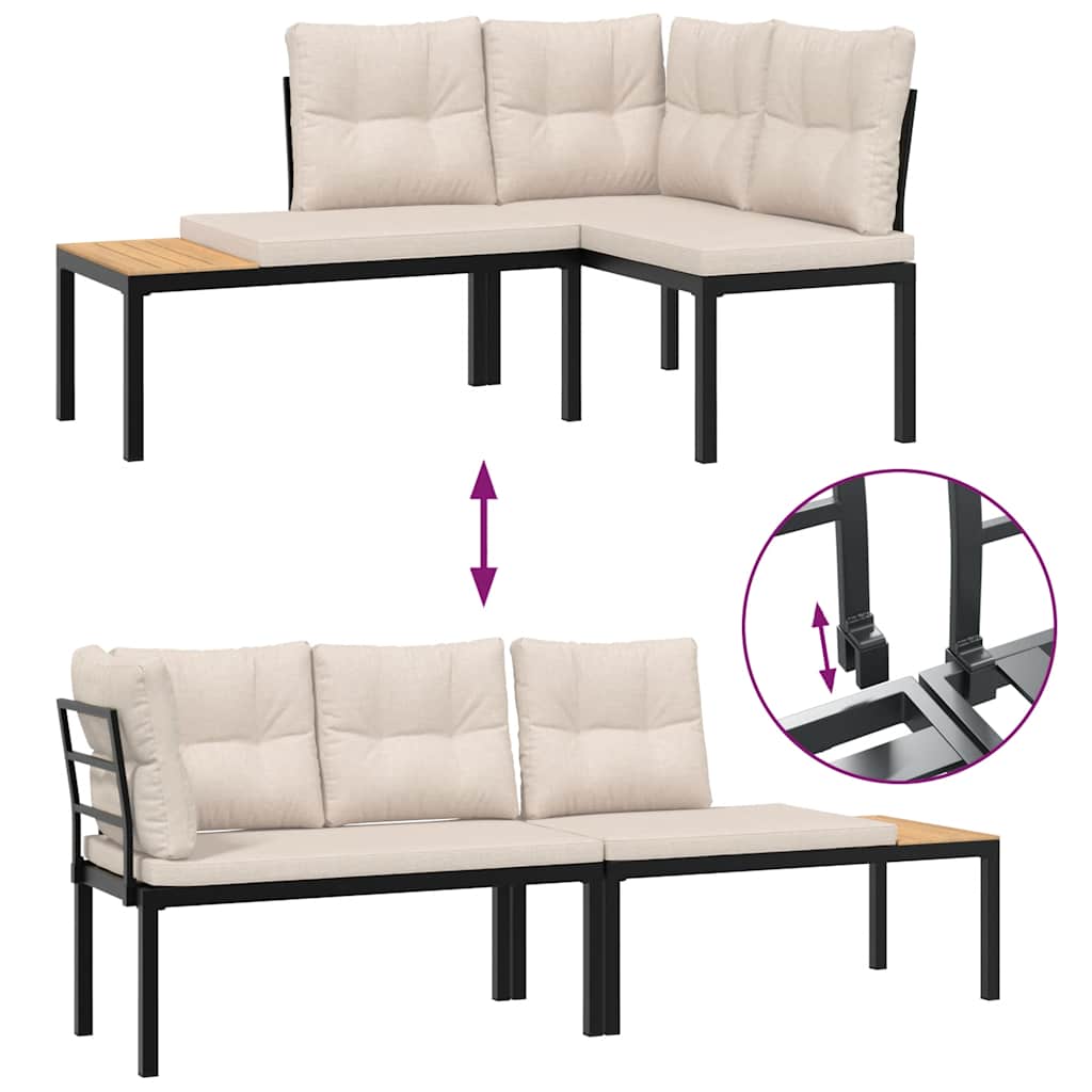 vidaXL Καναπές Κήπου Σετ 4Τεμ. Μαύρα Ατσάλι με Ηλεκτρ. Βαφή+Μαξιλάρια