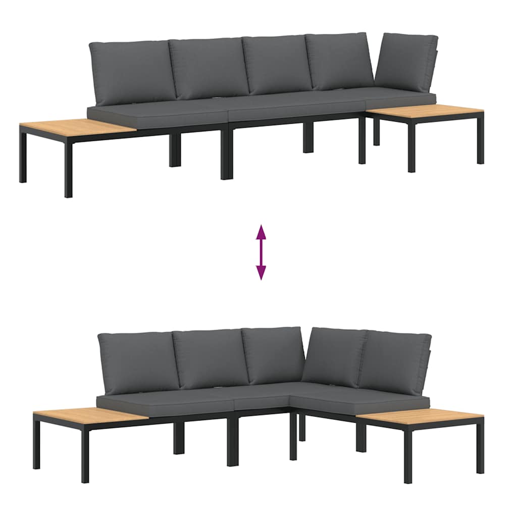 vidaXL Σαλόνι Κήπου Σετ 3 Τεμαχίων με Μαξιλάρια Μαύρο Αλουμίνιο