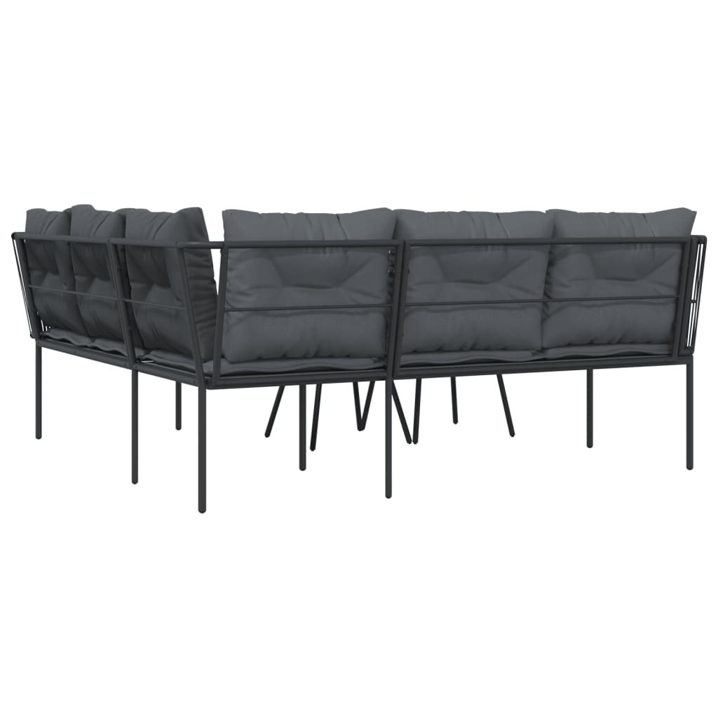 vidaXL Καναπές Κήπου Μαύρος Σετ από Ατσάλι/Textilene με Μαξιλάρια