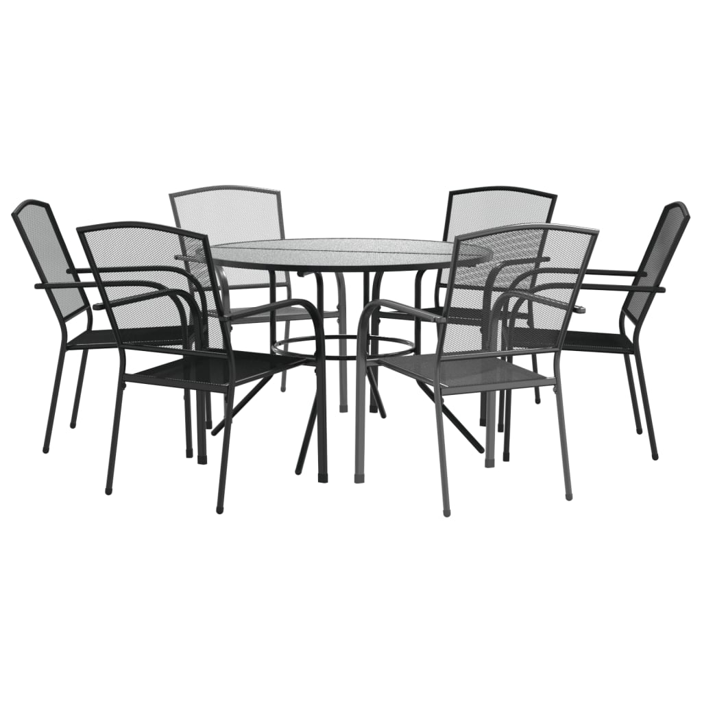 vidaXL Καρέκλες Κήπου Στοιβ. Σετ 7 τεμ. Ανθρακί Ατσάλι με Ηλ. Πούδρα