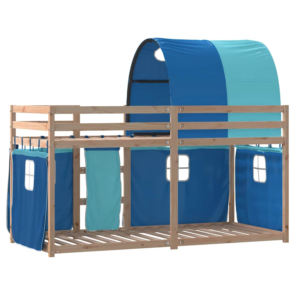 vidaXL Κουκέτα με Κουρτίνες Μπλε 75x190 εκ. Μασίφ Ξύλο Πεύκου