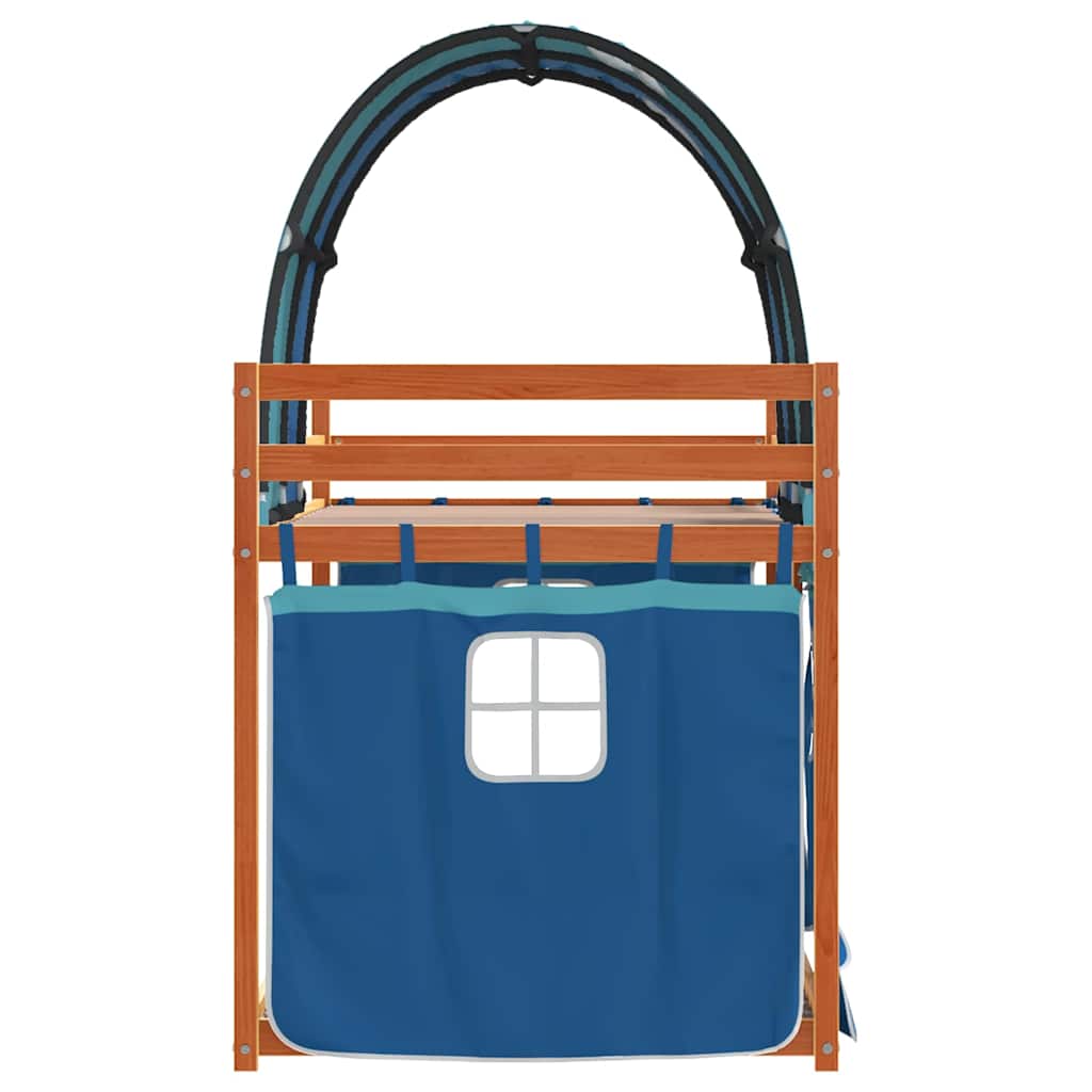 vidaXL Κουκέτα με Κουρτίνες Μπλε 90x200 εκ. Μασίφ Ξύλο Πεύκου