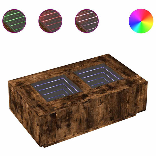 vidaXL Τραπεζάκι Σαλονιού Άπειρο Φως LED Καπνιστή Δρυς 116x69x40 εκ.