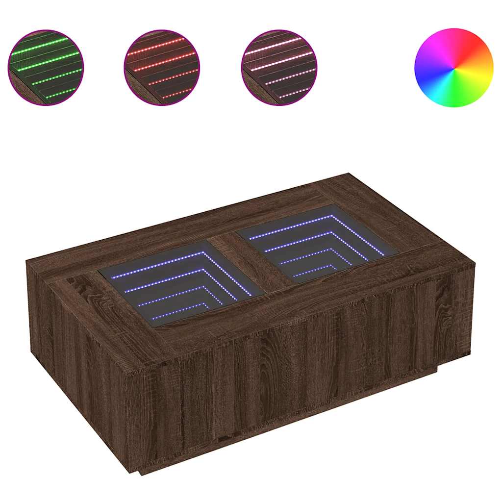 vidaXL Τραπεζάκι Σαλονιού Άπειρο Φως LED Καφέ Δρυς 116x69x40 εκ.