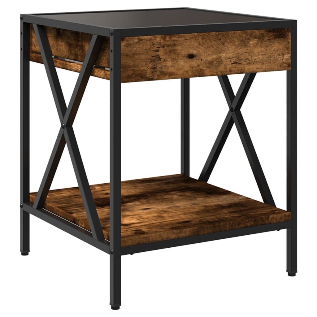 vidaXL Κομοδίνο Άπειρο Φως LED Καπνιστή Δρυς 40x40x49 εκ.