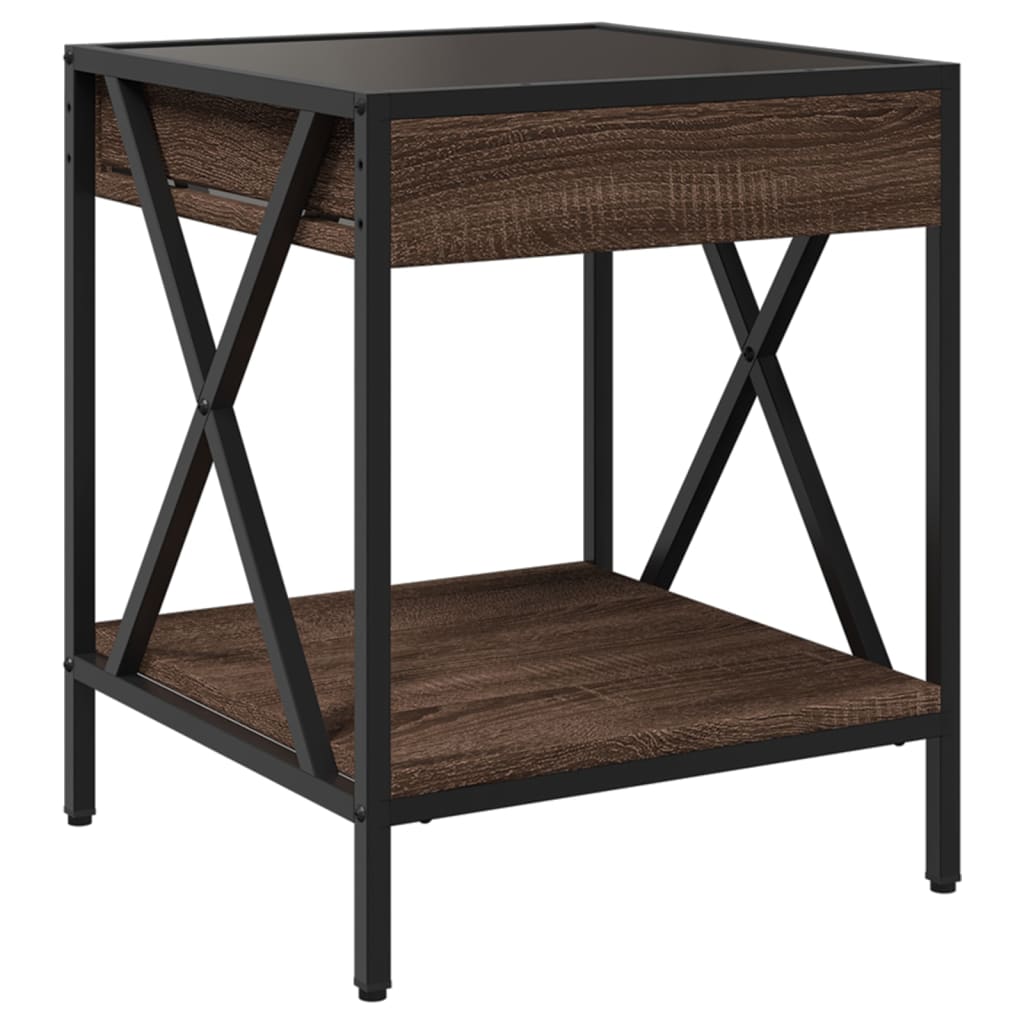 vidaXL Κομοδίνο Άπειρο Φως LED Καφέ Δρυς 40x40x49 εκ.